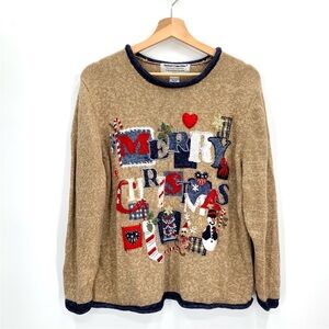 Heirloom Collectibles Christmas Collection Tan Embellished Sweater Size 18